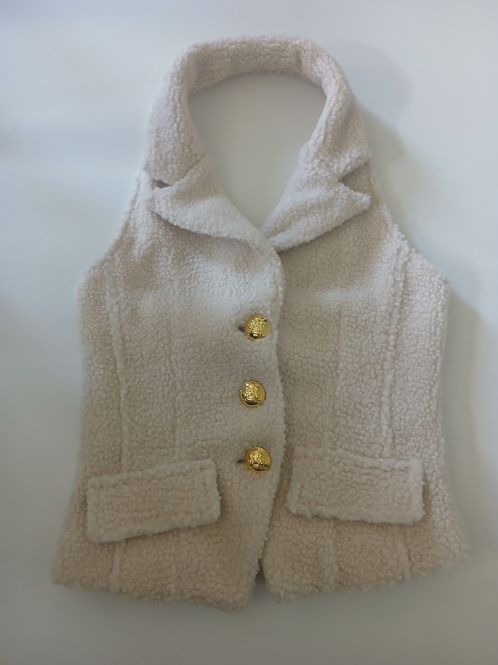 Cream Sherpa Crop Vest with Gold Buttons